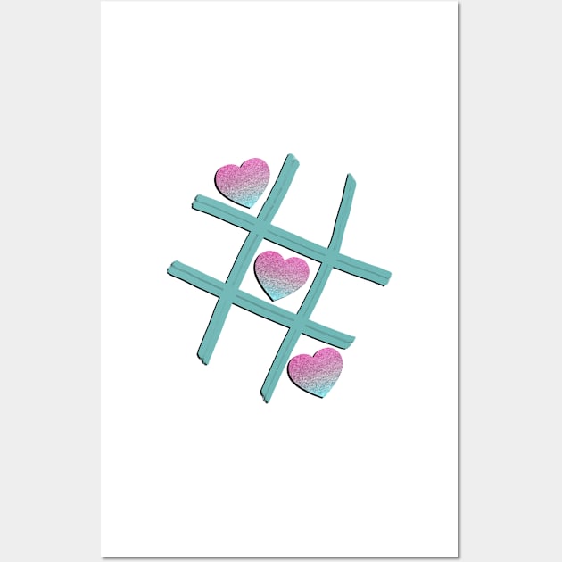 Cute School Shirt for Girls, Women Tic Tac Toe Love Game Teal, Pink Heart Gift Wall Art by tamdevo1